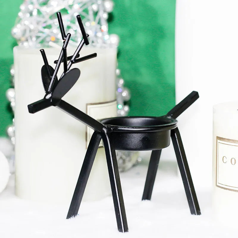 Black iron Christmas deer candlestick holder with elk bracket design for festive decoration