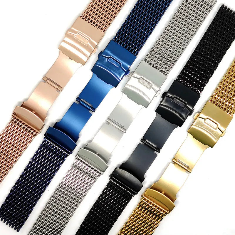 Thickened 40mm cool shark mesh watch strap in silver, 20mm width, with distinctive textured pattern
