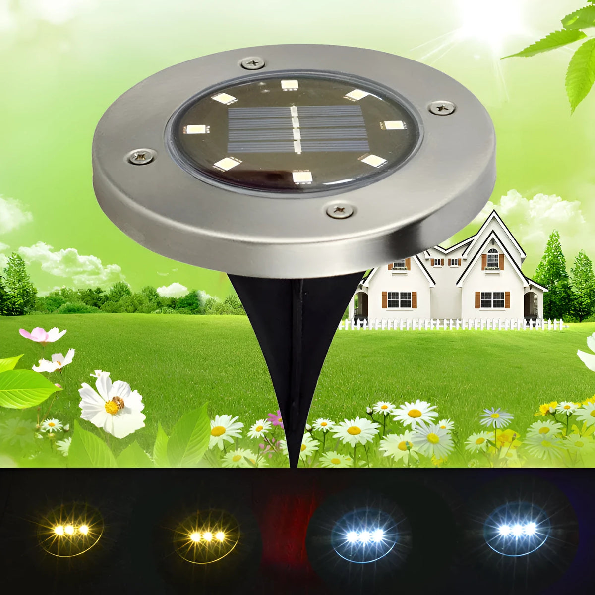 8LED solar underground light stainless steel lawn lamp 4-pack outdoor garden pathway lighting