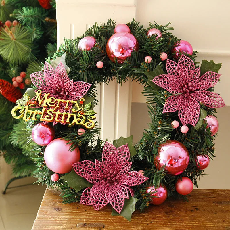 30cm multicolour plastic Christmas wreath in blue gold pink purple red or silver for door wall decoration