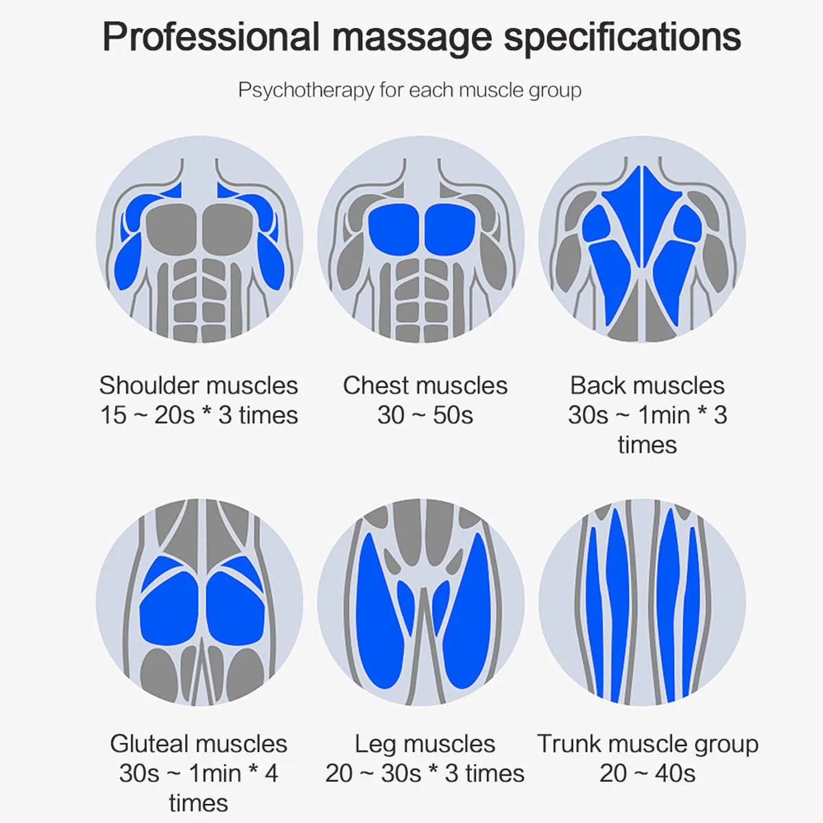 Grey electric percussion muscle massage gun with ergonomic handle, touch screen, and three massage heads on display