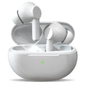 Pro4 black and white Bluetooth earpieces inside a compact grey charging case with USB cable.