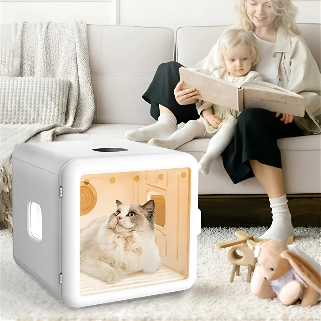 White multifunctional pet drying box with large capacity for dogs and cats