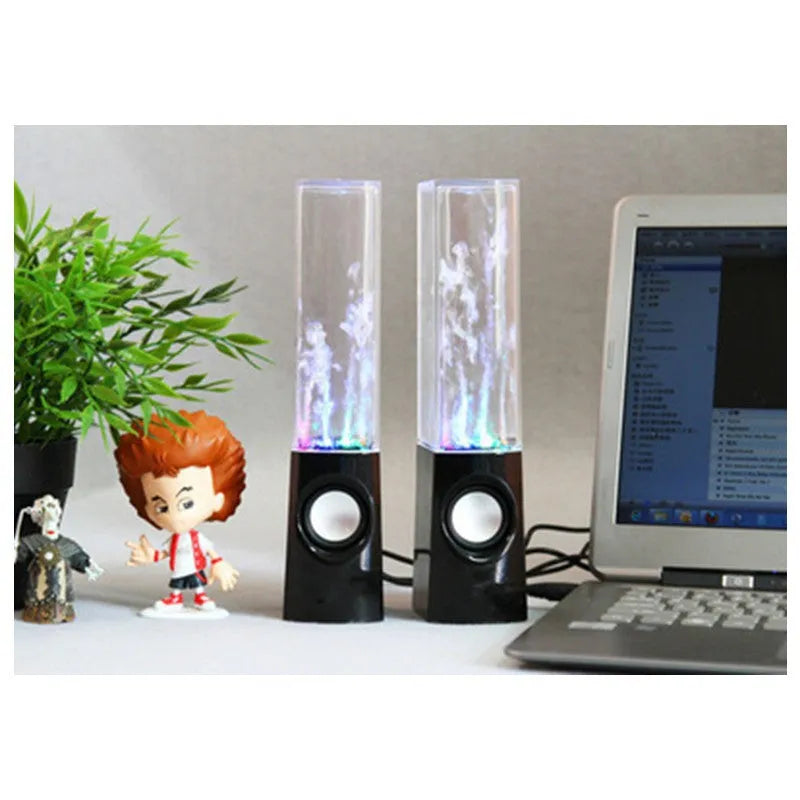 Wireless dancing water speaker with LED fountain, USB and 3.5mm connections, rectangular design