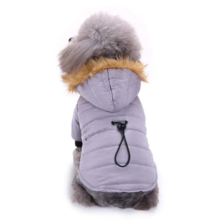 Polyester pet winter clothing in green, grey or red, sizes S M L XL for dogs and cats