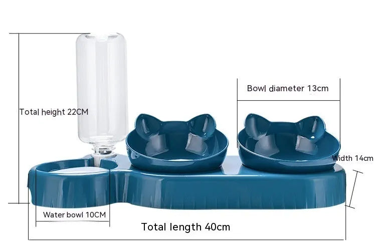 Plastic double bowl anti roll pet product for cats with anti-skid base, dark blue colour option