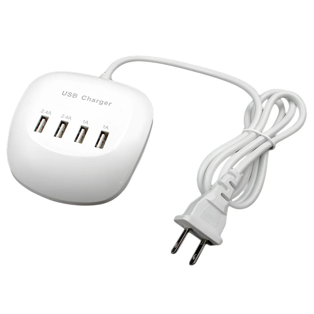 White dual USB wall charger with EU plug style on a plain background