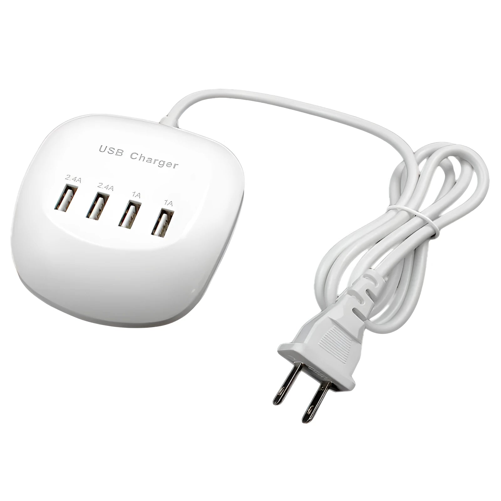 White dual USB wall charger with EU plug style on a plain background
