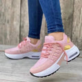 Lace up wedge heel sneakers with breathable mesh upper in colour option, low heel round toe design