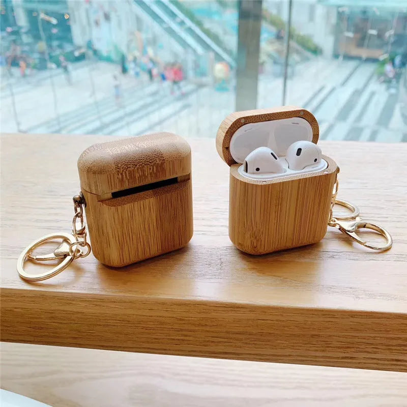Carbonised bamboo wood clamshell cover for AirPods 1 and 2 charging cases
