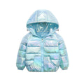 Childrens down jacket short coat for boys and girls Korean style zip-up with white duck down filling polyester shell 86 to 90 down content available in pink yellow red purple light blue beige violet silver sizes 100cm to 140cm