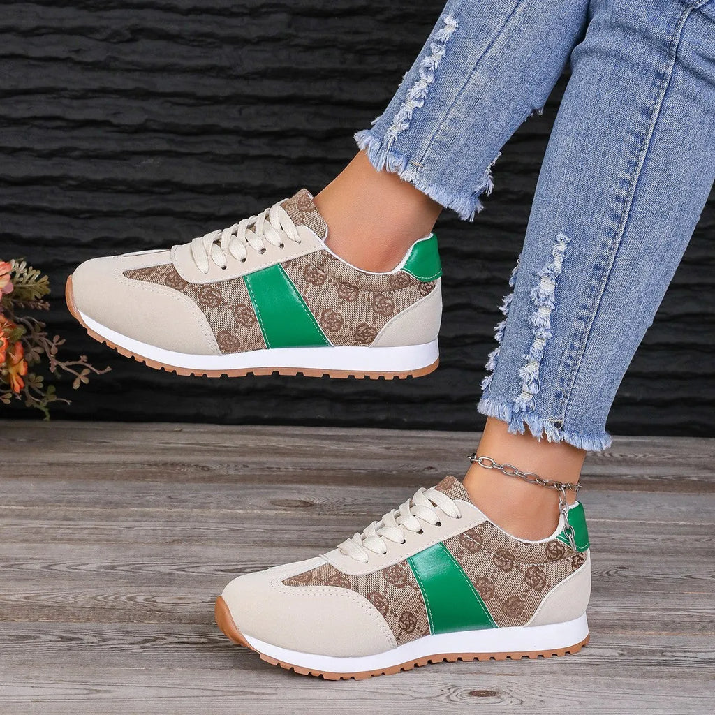 Women's khaki casual lace-up shoes with shallow open toe, cross-strap detail, and flat rubber sole