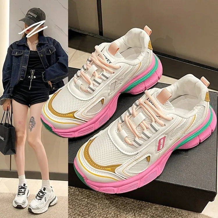 Women's casual sneakers mesh surface canvas upper platform sole black