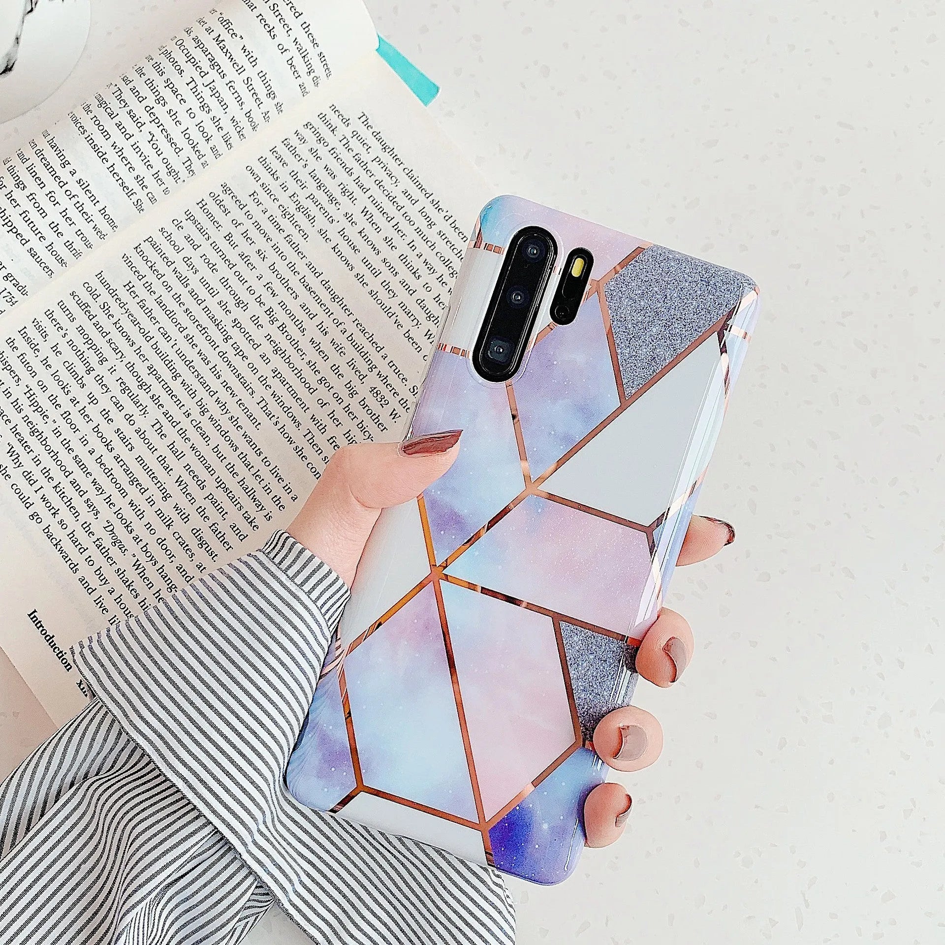 Electroplated marble phone case with metallic finish for Huawei and Samsung smartphones