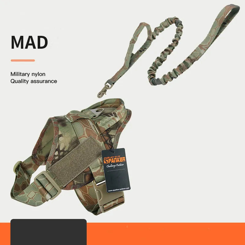 Large and medium dog harness in 1050D nylon with UTX buckle and military webbing, adjustable fit, black colour option