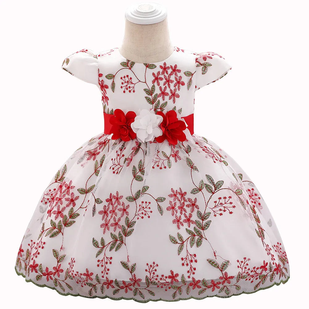 Girls fluffy princess dress in pink with cotton blend fabric and cotton lining, suitable for birthday parties and weddings, sizes 60-90cm.