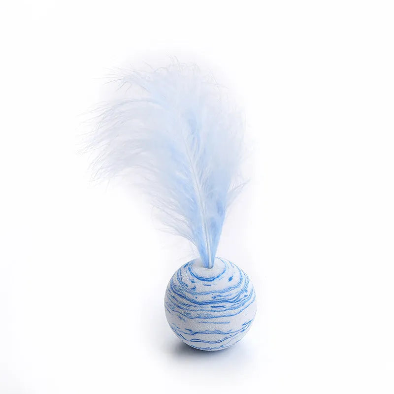 Star texture EVA foam cat ball with feathers in Black, Blue, and Pink colour options