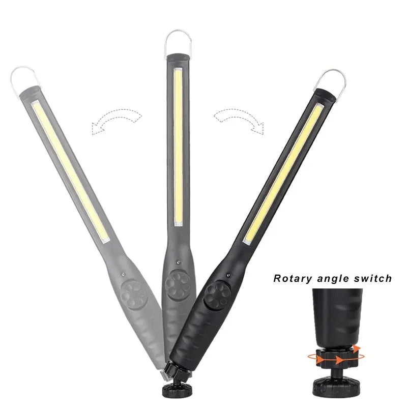 ABS portable LED work lamp with rotatable bracket and USB charging in black