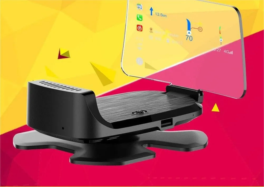 Black HUD head-up display unit for car with OBD connection cable