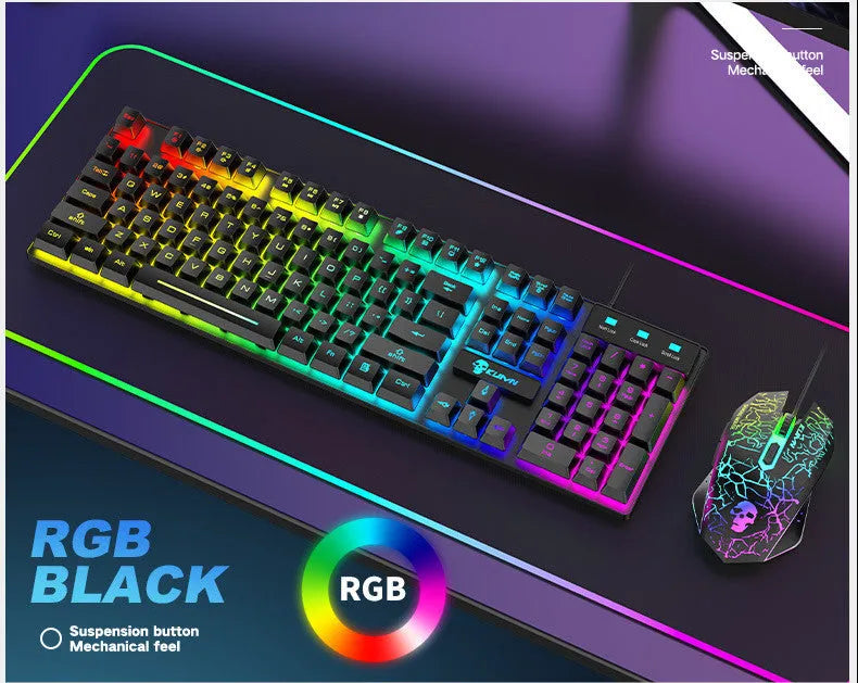 Kuiying T6RGB keyboard and mouse set in White RGB with rainbow lighting, mouse pad and manual, boxed 55 x 15.3 x 5 cm