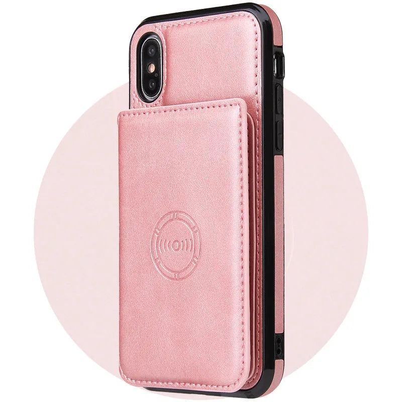 Imitation leather iPhone card wallet case in a solid colour, shown as a back cover.