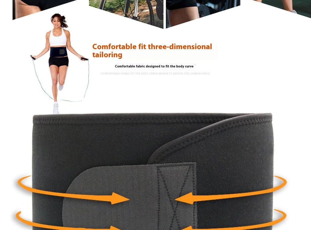 Black neoprene lumbar support belt for fitness and sport waist protection.