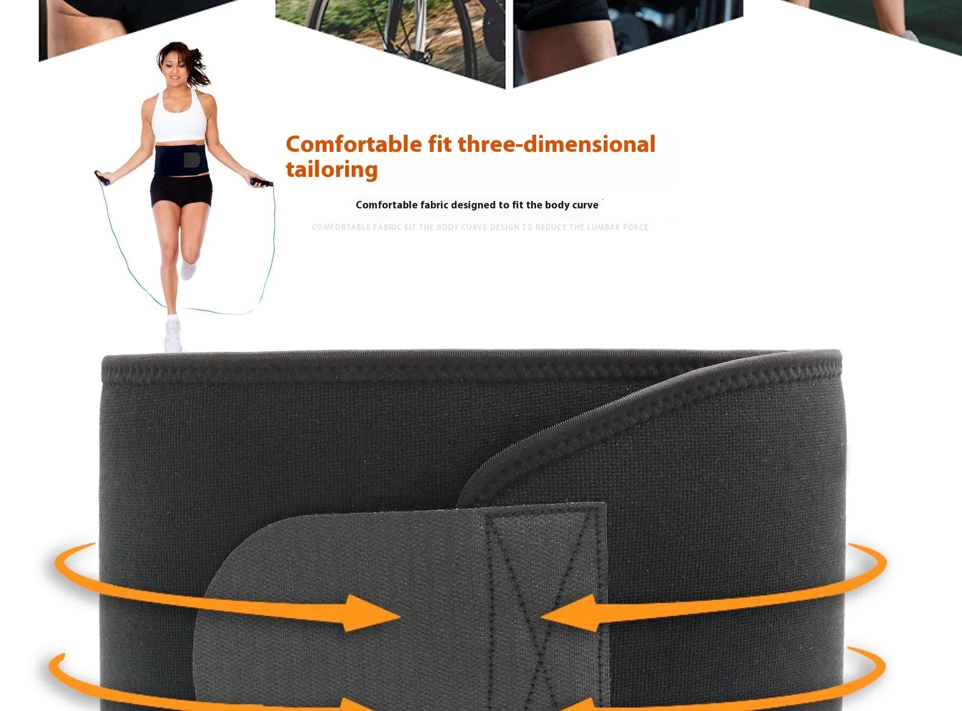 Black neoprene lumbar support belt for fitness and sport waist protection.
