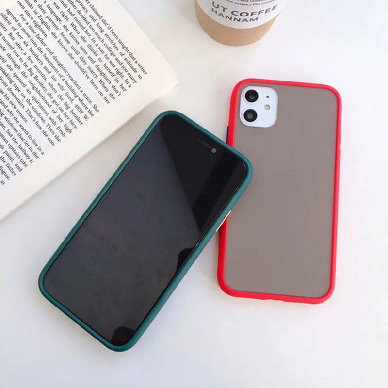 Frosted silicone phone case for iPhone in ten colours, including Black, Red, and Sky Blue.