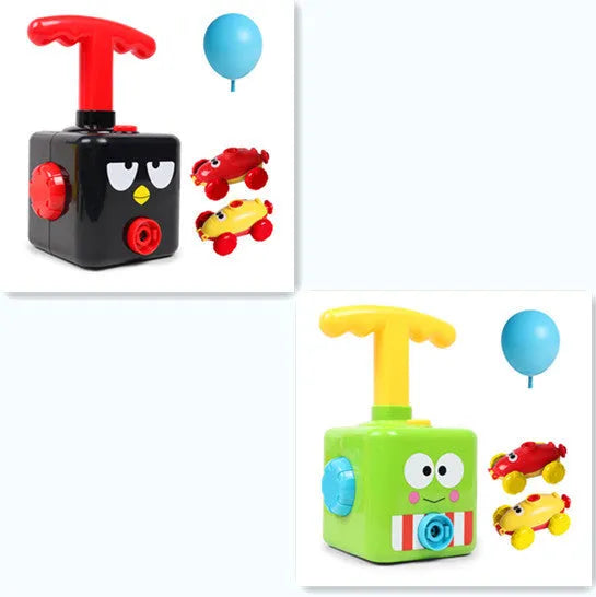Balloon-powered car toy with inflatable cylinder and trolley, ABS plastic, 11.5x11.5x22.5cm
