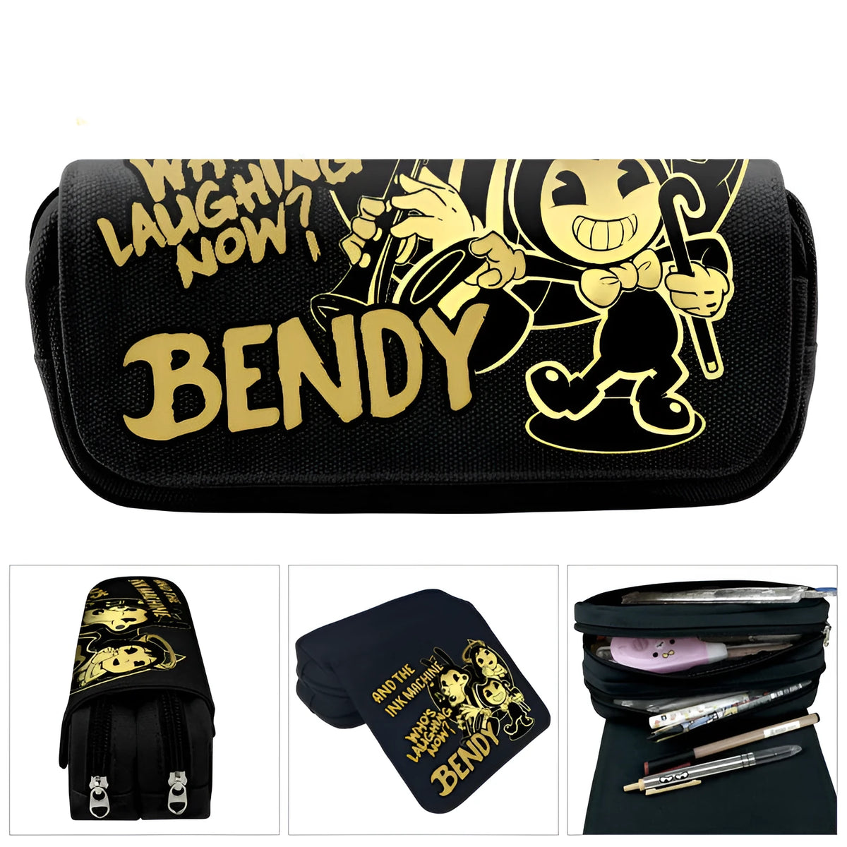 Canvas pencil case with cartoon print, 20x9x6.5cm, in one of four colour styles