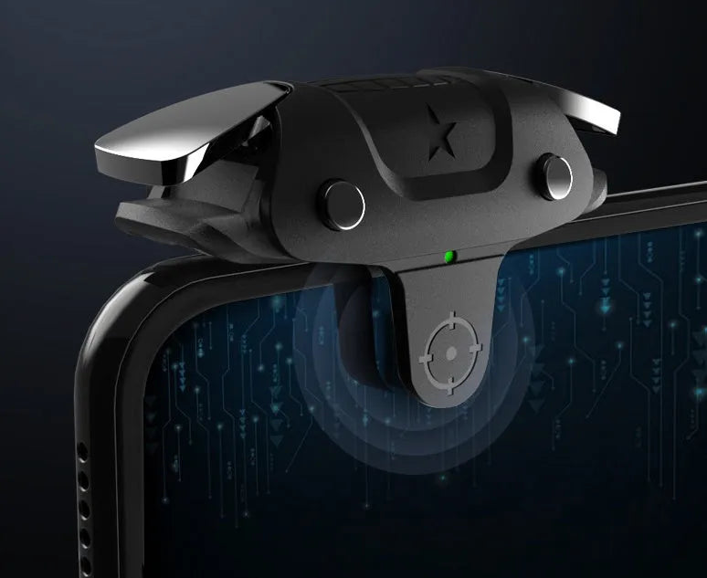Black F5 Bluetooth mobile game controller for smartphones on a plain background.