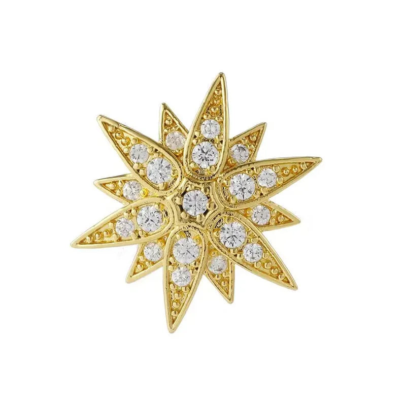 Unisex zinc alloy six-pointed star brooch with diamond-like stones in ink blue, gold, and silver options