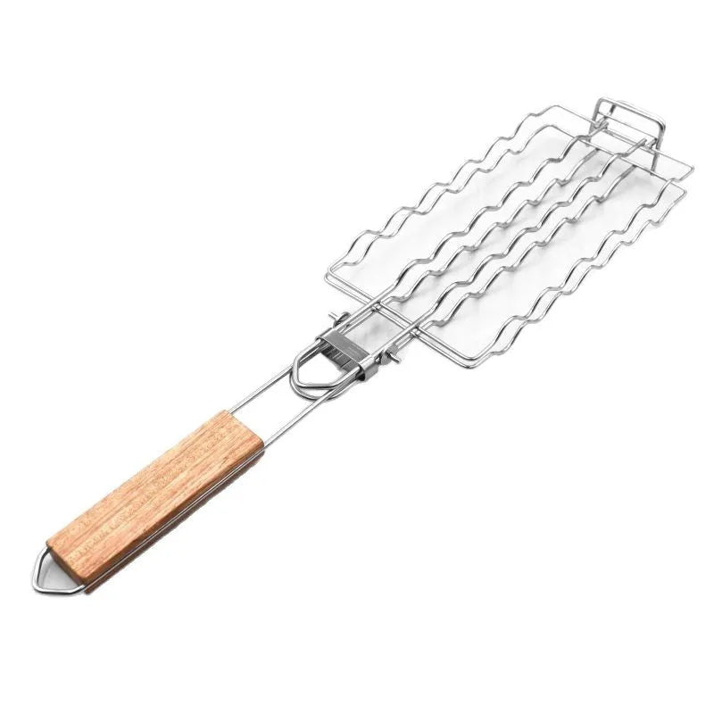 Stainless steel removable folding square barbecue grill net with black or primary colour handle for outdoor cooking
