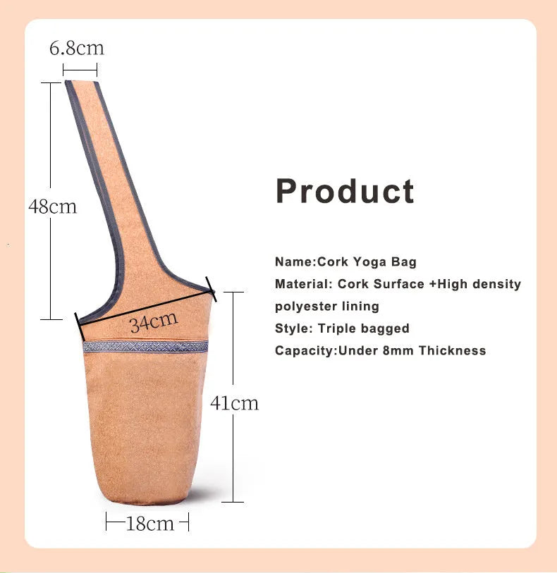 Cork yoga backpack in Cork colour with oversized zip pockets, made from cork and polyester.