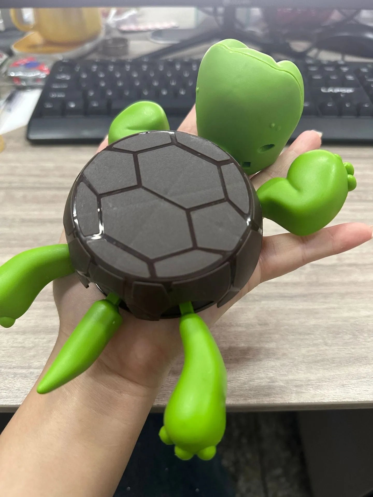 Turtle-shaped ABS plastic coaster in light green colour for heat insulation under drinks