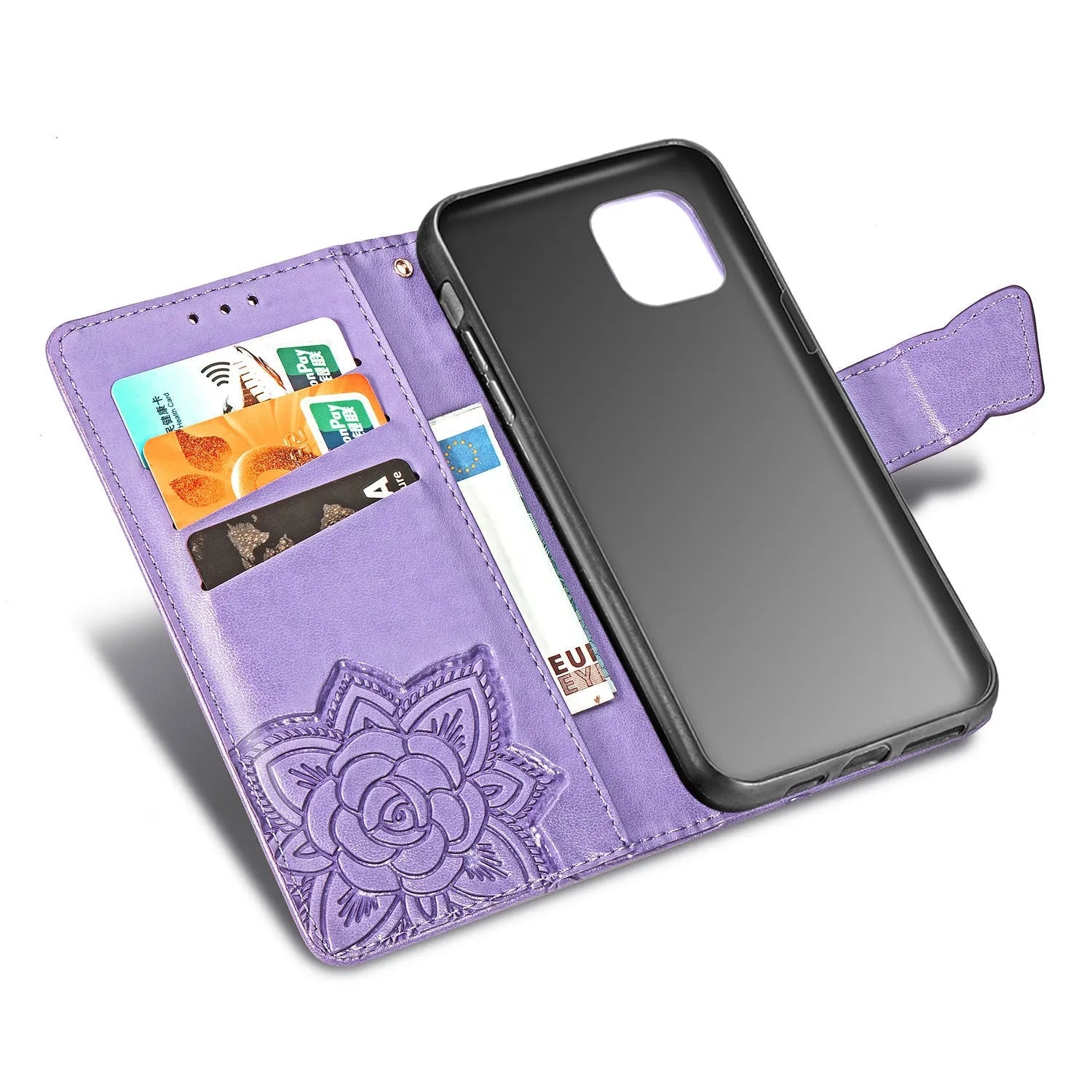 Flower butterfly embossed TPU phone case for Samsung, black colour, clamshell style