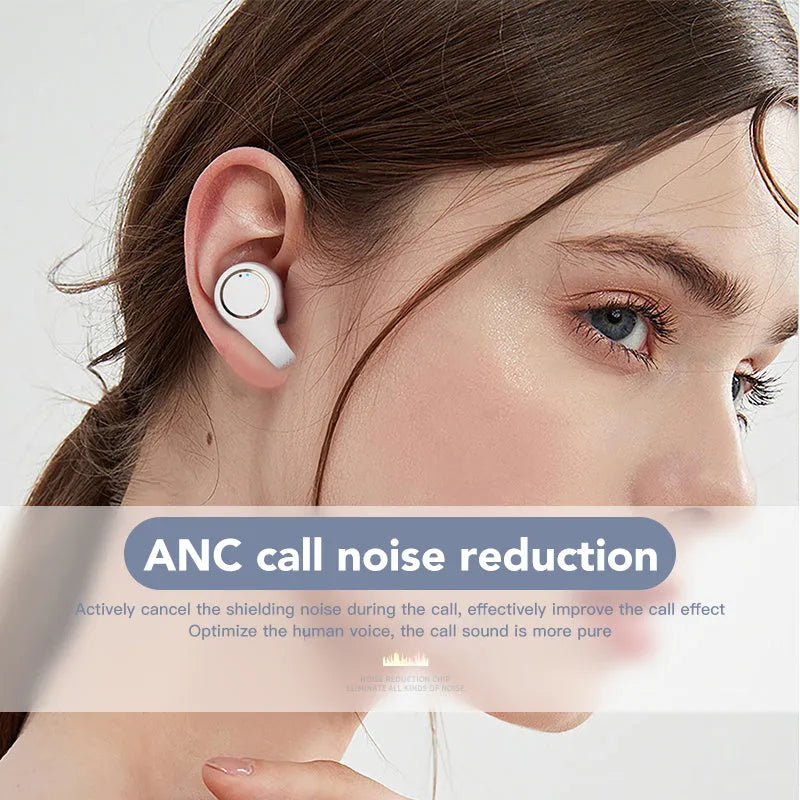 Black and white ANC active noise cancelling Bluetooth earbuds with charging case