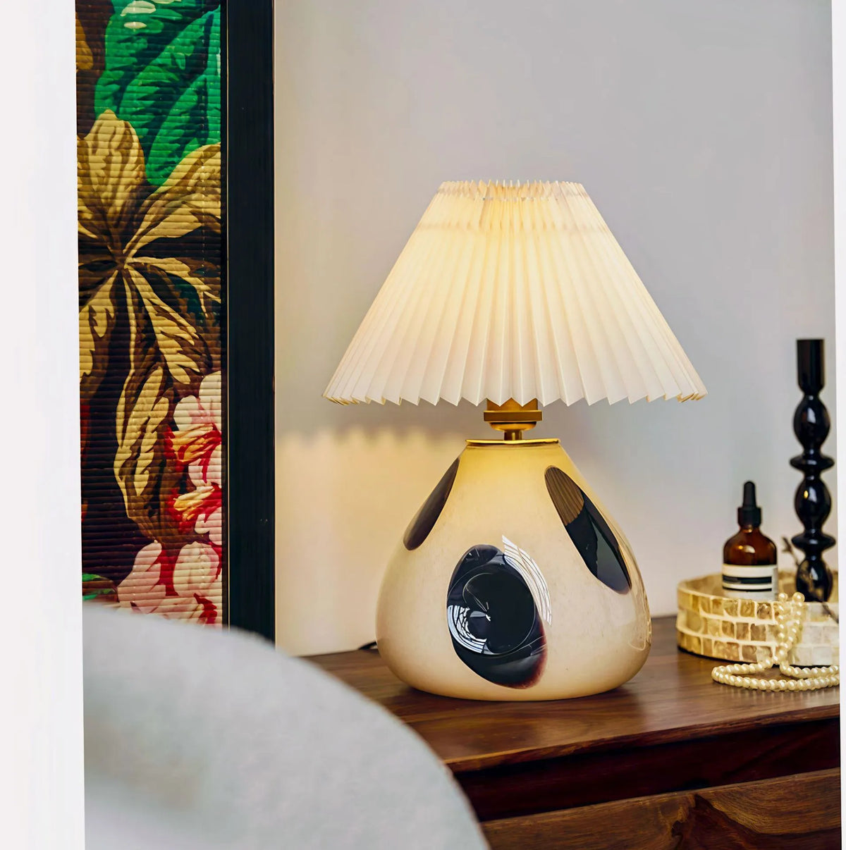 Nordic ceramic dimming table lamp in Panda or Striped design, 220V bedside desk light with plug options