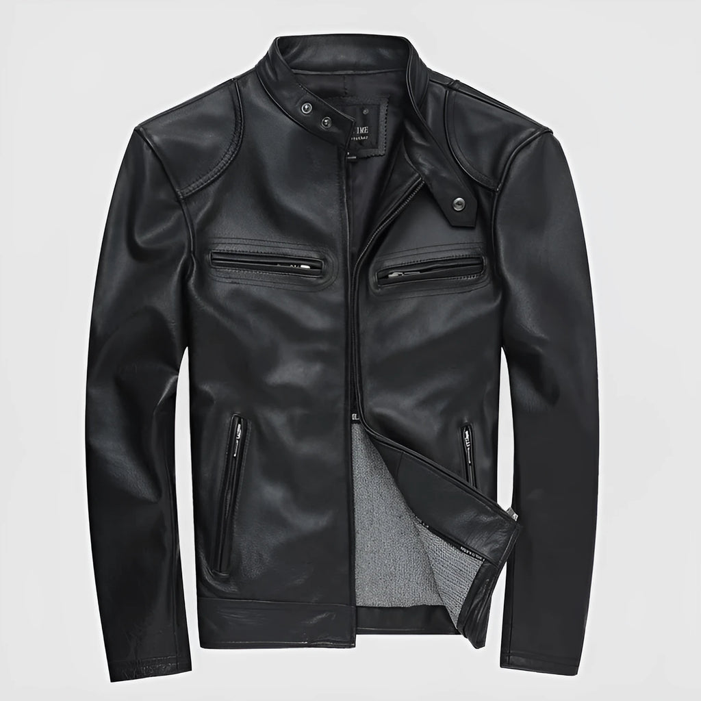 Black polyurethane leather casual jacket for men, Asian sizing available from M to 3XL