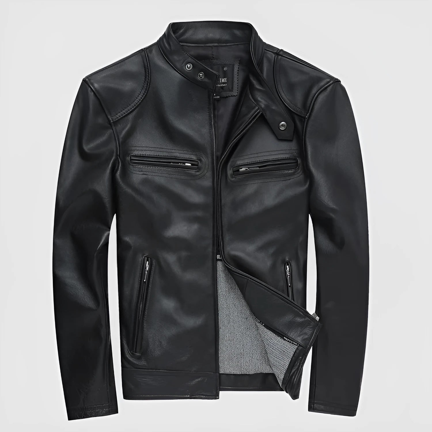 Black polyurethane leather casual jacket for men, Asian sizing available from M to 3XL