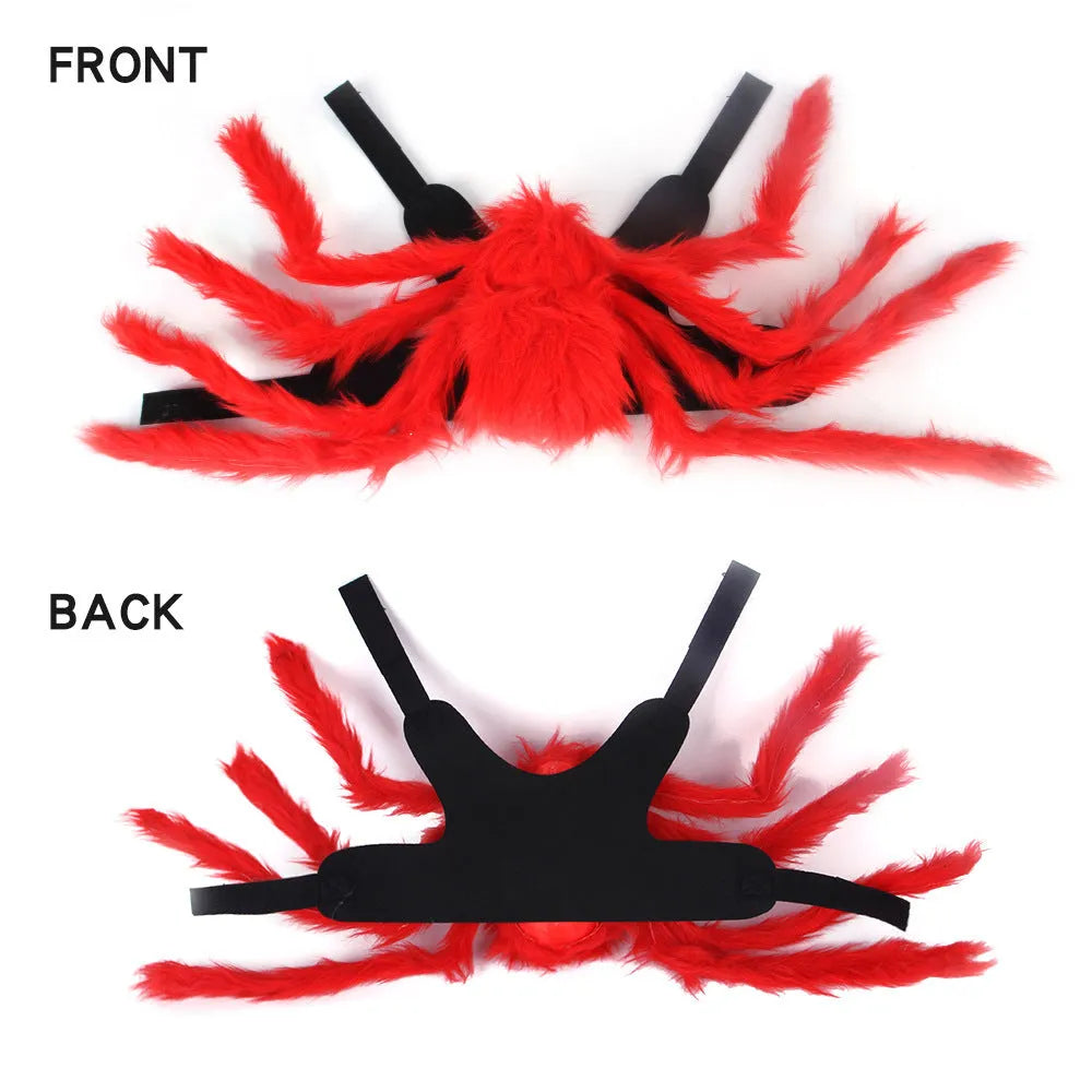 Pet cat dog Halloween spider costume in red and black cotton, available in sizes S M L