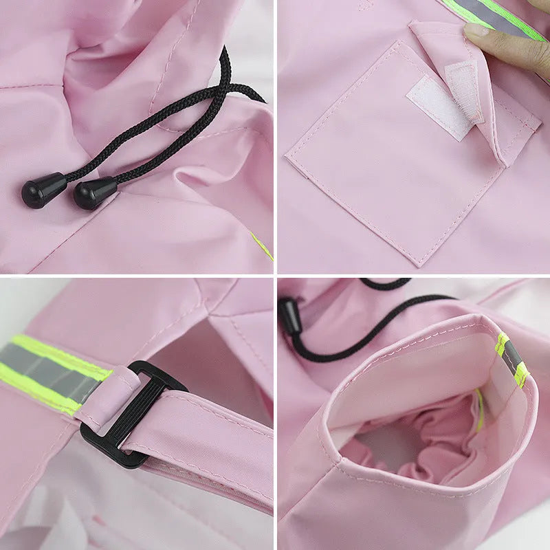 Windproof and rainproof pet raincoat for dogs and cats in blue PU material available in sizes S to 5XL