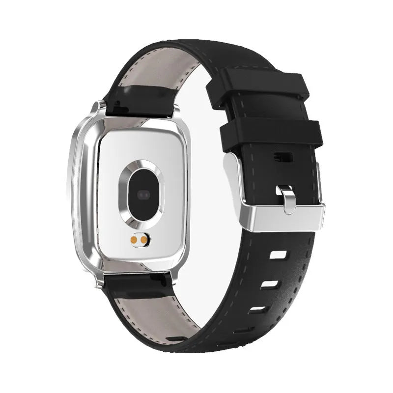 M8 Smart Fitness Bracelet in black on a wrist, showing real-time heart rate data on its round full-touch screen.