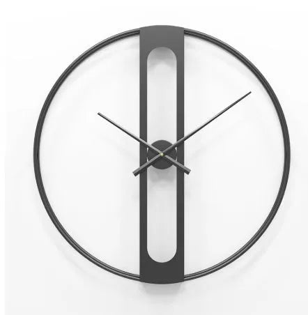 Round metal wall clock with 50cm diameter analogue dial in black or gold colour