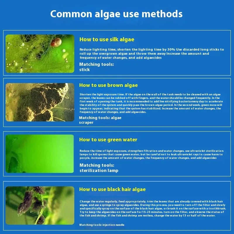 Bottle of ecological algaecide and anti-algae agent for aquarium and pond use