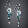 Silver retro bird and flower design drop earrings made of metal