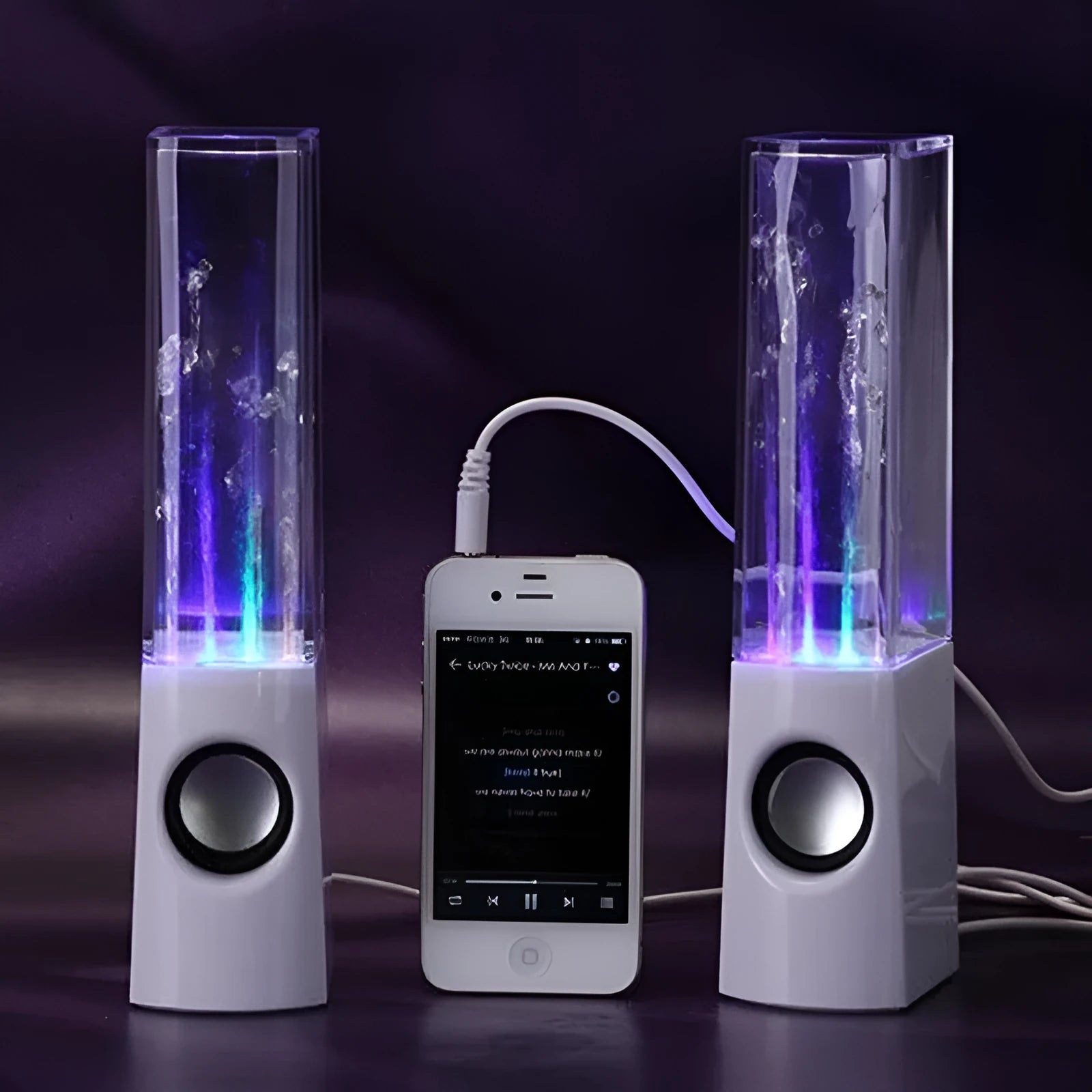 Wireless dancing water speaker with LED fountain, USB and 3.5mm connections, rectangular design