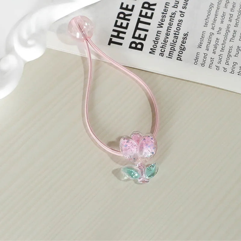 Tulip rubber band hair band in gradient colours with floral decoration