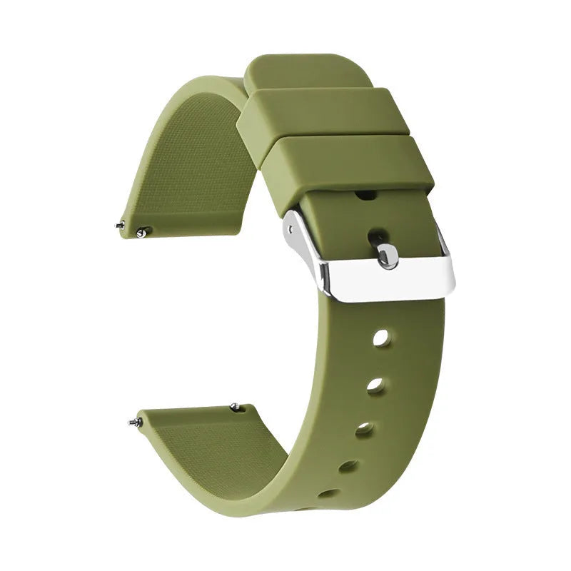Universal smart watch silicone strap in Army Green with buckle loop, 75mm x 120mm