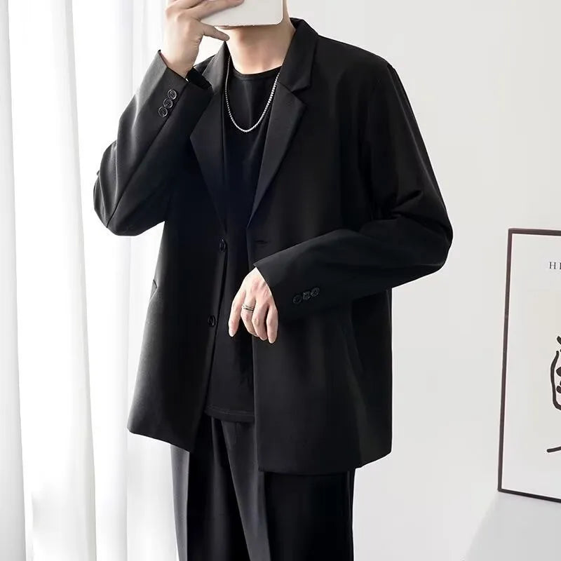 Casual loose corduroy men's jacket in black with semi-hemp lining, polyester fabric